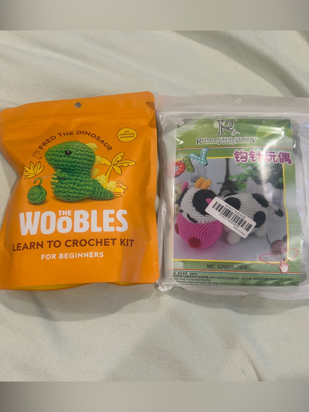 THE WOOBLES. Fred the Dino.  With bonus Cute Cow crochet kit